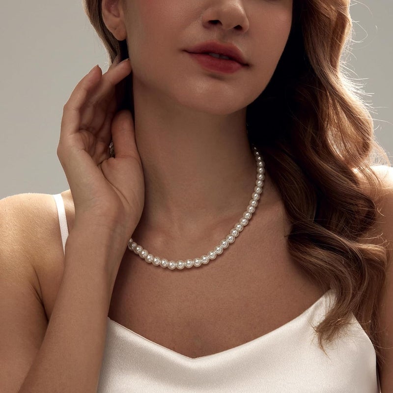 Zeffy Pearl Necklace 8MM Dainty Round Imitation Pearl Choker Necklace Wedding Pearl Necklace Delicate Jewelry for Women Simple Bridesmaid Jewelry Gifts - Image 4
